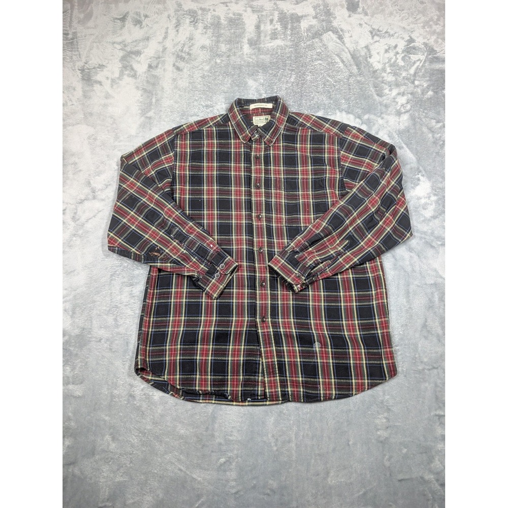 LL Bean Shirt Mens Medium Multicolor Plaid Flannel Long Sleeve Button Up Casual